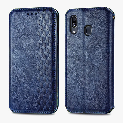 Funda de Cuero Cartera con Soporte Carcasa S01D para Samsung Galaxy A30 Azul