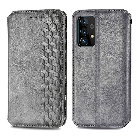 Funda de Cuero Cartera con Soporte Carcasa S01D para Samsung Galaxy A52 4G Gris