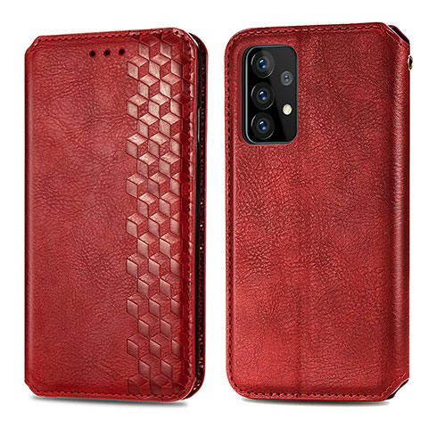 Funda de Cuero Cartera con Soporte Carcasa S01D para Samsung Galaxy A52 4G Rojo