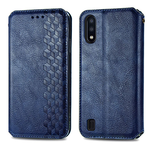 Funda de Cuero Cartera con Soporte Carcasa S01D para Samsung Galaxy M01 Azul