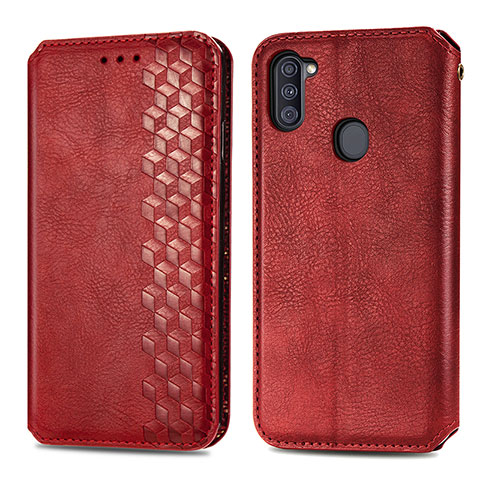 Funda de Cuero Cartera con Soporte Carcasa S01D para Samsung Galaxy M11 Rojo