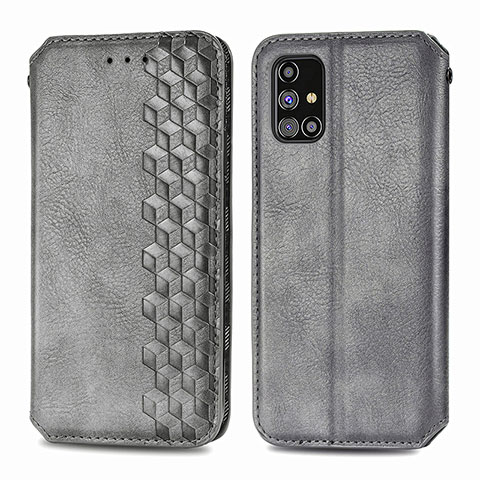 Funda de Cuero Cartera con Soporte Carcasa S01D para Samsung Galaxy M31s Gris