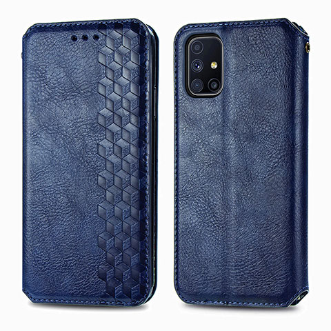 Funda de Cuero Cartera con Soporte Carcasa S01D para Samsung Galaxy M51 Azul