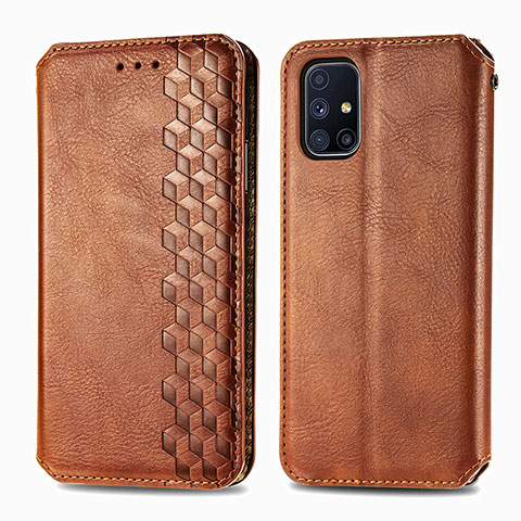 Funda de Cuero Cartera con Soporte Carcasa S01D para Samsung Galaxy M51 Marron