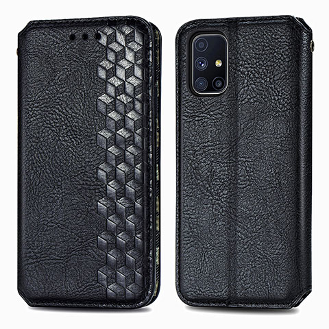 Funda de Cuero Cartera con Soporte Carcasa S01D para Samsung Galaxy M51 Negro