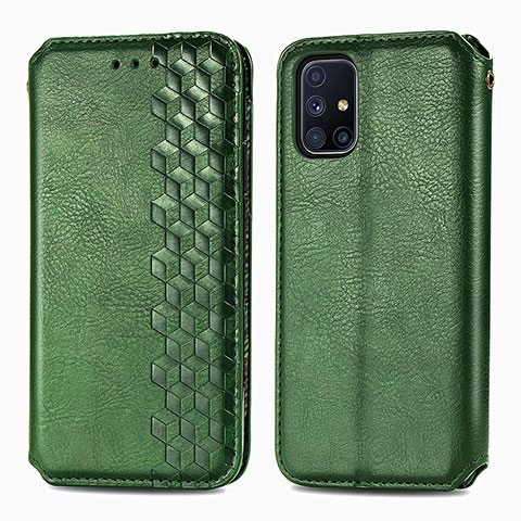 Funda de Cuero Cartera con Soporte Carcasa S01D para Samsung Galaxy M51 Verde