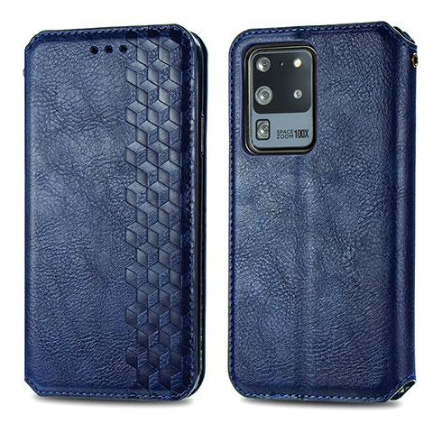 Funda de Cuero Cartera con Soporte Carcasa S01D para Samsung Galaxy S20 Ultra 5G Azul