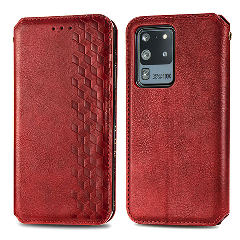 Funda de Cuero Cartera con Soporte Carcasa S01D para Samsung Galaxy S20 Ultra 5G Rojo