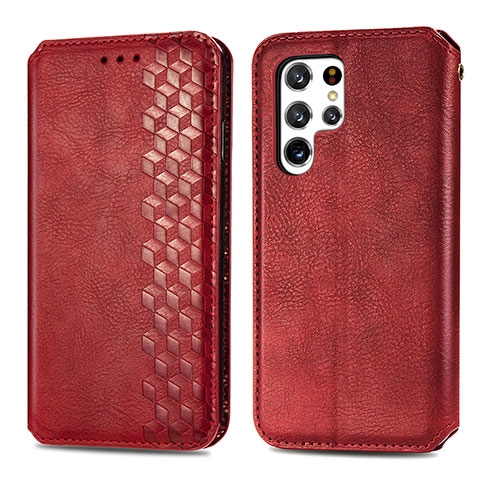 Funda de Cuero Cartera con Soporte Carcasa S01D para Samsung Galaxy S21 Ultra 5G Rojo