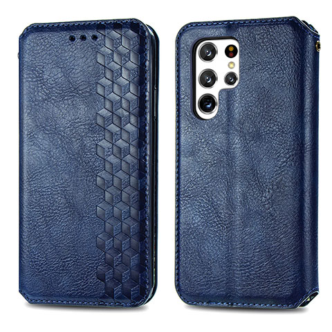 Funda de Cuero Cartera con Soporte Carcasa S01D para Samsung Galaxy S22 Ultra 5G Azul