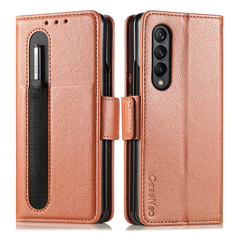 Funda de Cuero Cartera con Soporte Carcasa S01D para Samsung Galaxy Z Fold4 5G Marron