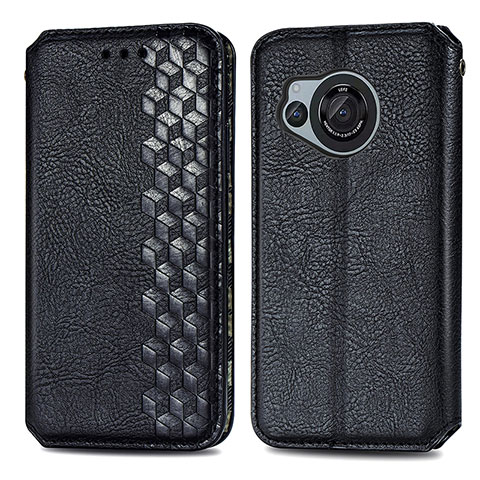 Funda de Cuero Cartera con Soporte Carcasa S01D para Sharp Aquos R8 Negro