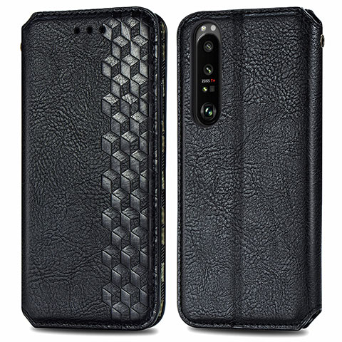 Funda de Cuero Cartera con Soporte Carcasa S01D para Sony Xperia 1 III Negro