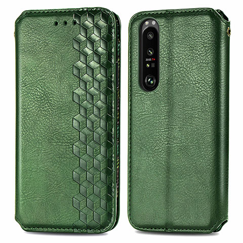 Funda de Cuero Cartera con Soporte Carcasa S01D para Sony Xperia 1 III Verde