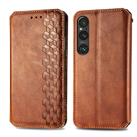 Funda de Cuero Cartera con Soporte Carcasa S01D para Sony Xperia 1 V Marron