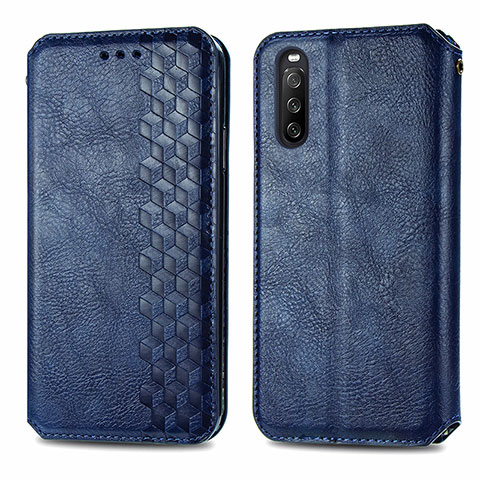 Funda de Cuero Cartera con Soporte Carcasa S01D para Sony Xperia 10 III Azul