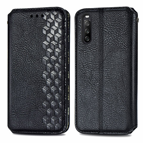 Funda de Cuero Cartera con Soporte Carcasa S01D para Sony Xperia 10 III SO-52B Negro