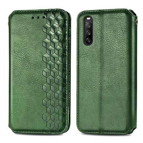 Funda de Cuero Cartera con Soporte Carcasa S01D para Sony Xperia 10 III SO-52B Verde