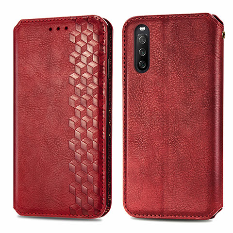 Funda de Cuero Cartera con Soporte Carcasa S01D para Sony Xperia 10 III SOG04 Rojo