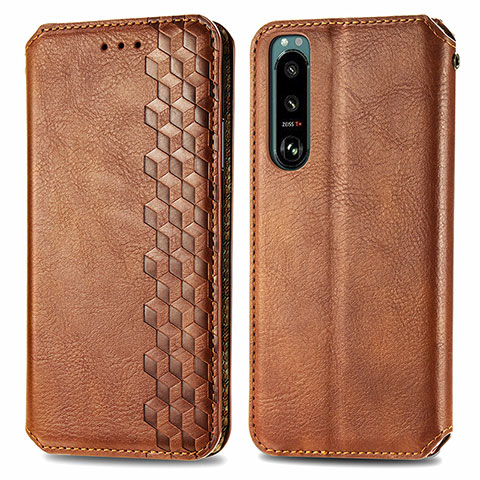 Funda de Cuero Cartera con Soporte Carcasa S01D para Sony Xperia 5 III Marron