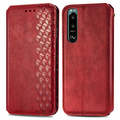 Funda de Cuero Cartera con Soporte Carcasa S01D para Sony Xperia 5 III Rojo