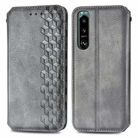 Funda de Cuero Cartera con Soporte Carcasa S01D para Sony Xperia 5 III SO-53B Gris