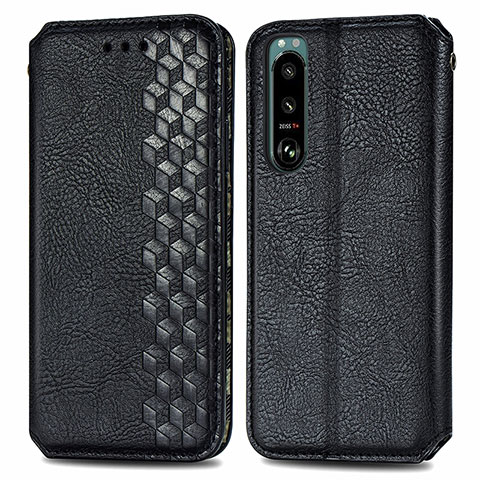 Funda de Cuero Cartera con Soporte Carcasa S01D para Sony Xperia 5 III SO-53B Negro