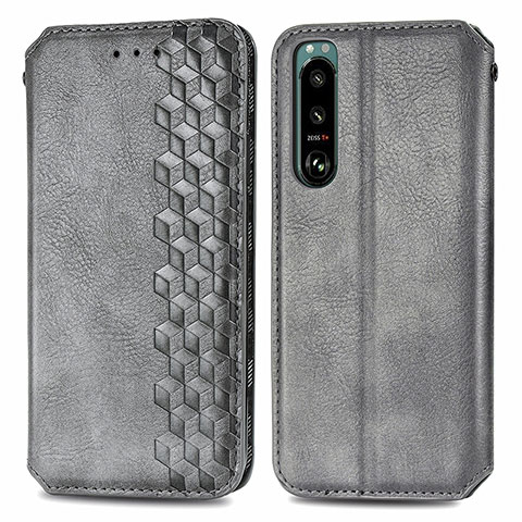 Funda de Cuero Cartera con Soporte Carcasa S01D para Sony Xperia 5 IV Gris