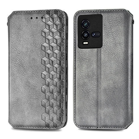 Funda de Cuero Cartera con Soporte Carcasa S01D para Vivo iQOO 10 5G Gris