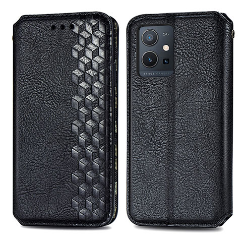 Funda de Cuero Cartera con Soporte Carcasa S01D para Vivo T1 5G India Negro