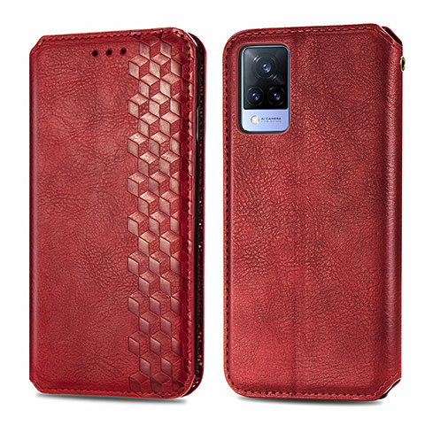 Funda de Cuero Cartera con Soporte Carcasa S01D para Vivo V21 5G Rojo