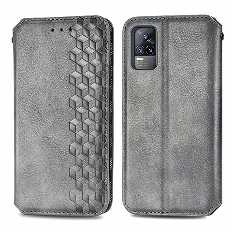 Funda de Cuero Cartera con Soporte Carcasa S01D para Vivo V21e 4G Gris