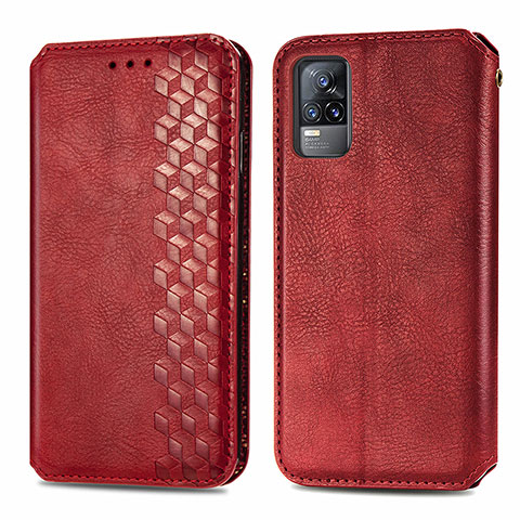 Funda de Cuero Cartera con Soporte Carcasa S01D para Vivo V21e 4G Rojo