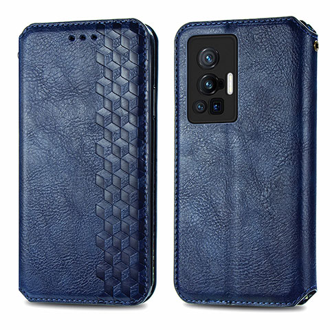 Funda de Cuero Cartera con Soporte Carcasa S01D para Vivo X70 Pro 5G Azul