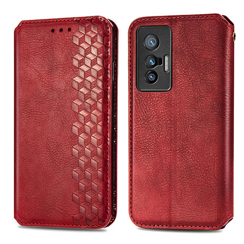 Funda de Cuero Cartera con Soporte Carcasa S01D para Vivo X70t Rojo