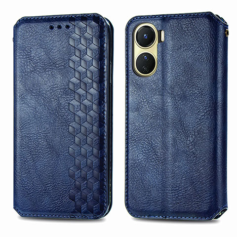 Funda de Cuero Cartera con Soporte Carcasa S01D para Vivo Y02S Azul