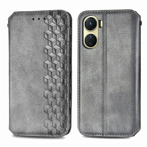 Funda de Cuero Cartera con Soporte Carcasa S01D para Vivo Y02S Gris