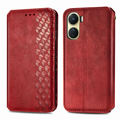 Funda de Cuero Cartera con Soporte Carcasa S01D para Vivo Y02S Rojo