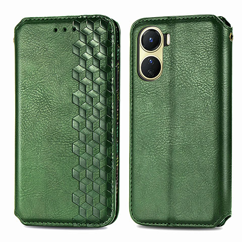 Funda de Cuero Cartera con Soporte Carcasa S01D para Vivo Y02S Verde