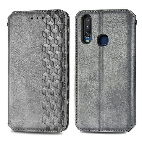 Funda de Cuero Cartera con Soporte Carcasa S01D para Vivo Y11 Gris