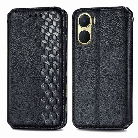 Funda de Cuero Cartera con Soporte Carcasa S01D para Vivo Y16 Negro