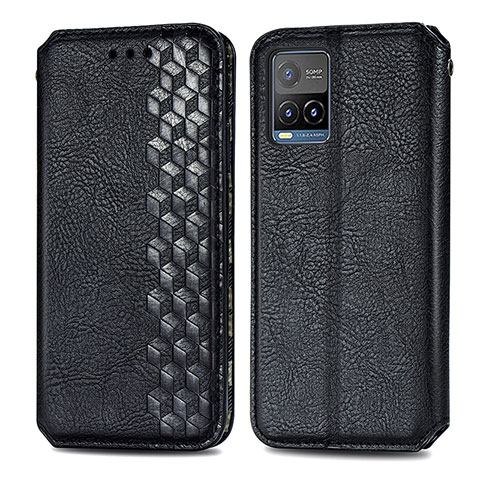 Funda de Cuero Cartera con Soporte Carcasa S01D para Vivo Y21 Negro