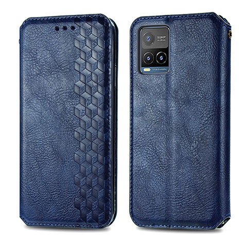 Funda de Cuero Cartera con Soporte Carcasa S01D para Vivo Y21a Azul