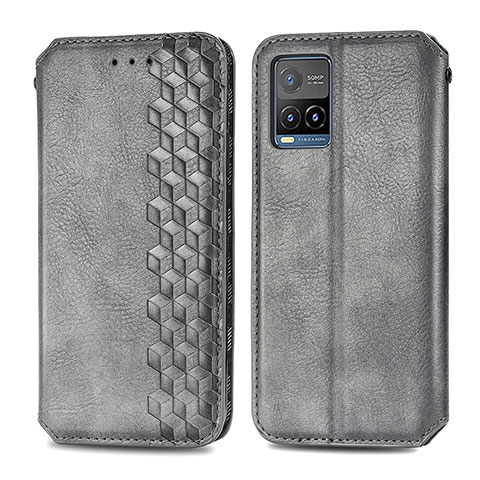 Funda de Cuero Cartera con Soporte Carcasa S01D para Vivo Y21G Gris