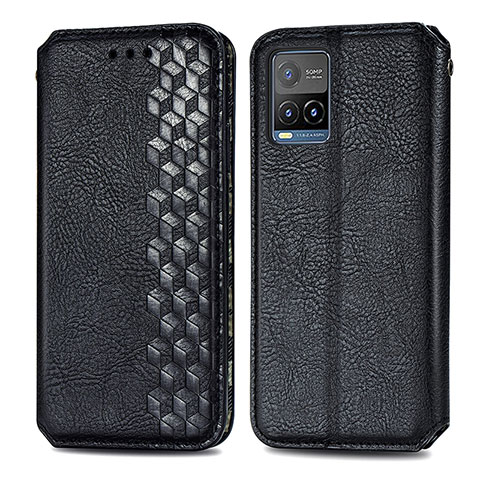 Funda de Cuero Cartera con Soporte Carcasa S01D para Vivo Y21G Negro