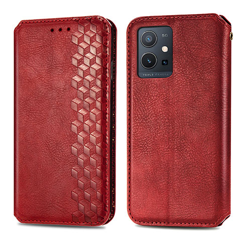 Funda de Cuero Cartera con Soporte Carcasa S01D para Vivo Y30 5G Rojo