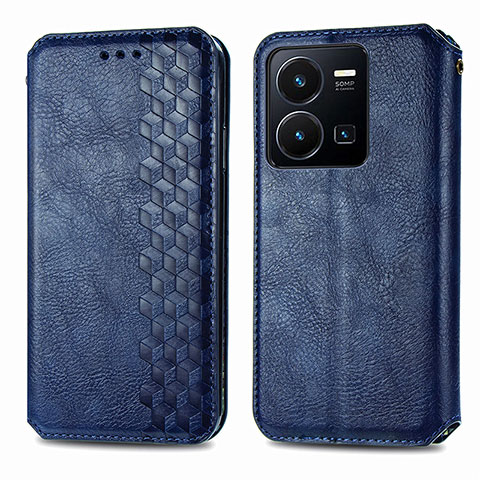 Funda de Cuero Cartera con Soporte Carcasa S01D para Vivo Y35 4G Azul