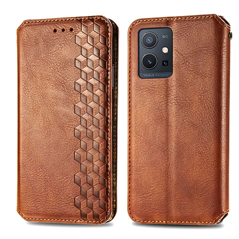 Funda de Cuero Cartera con Soporte Carcasa S01D para Vivo Y55 5G Marron