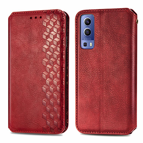 Funda de Cuero Cartera con Soporte Carcasa S01D para Vivo Y72 5G Rojo