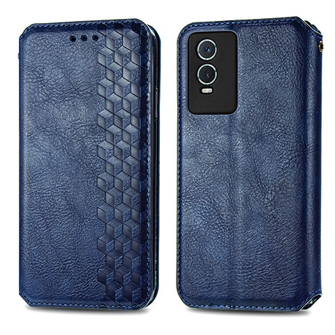 Funda de Cuero Cartera con Soporte Carcasa S01D para Vivo Y74s 5G Azul